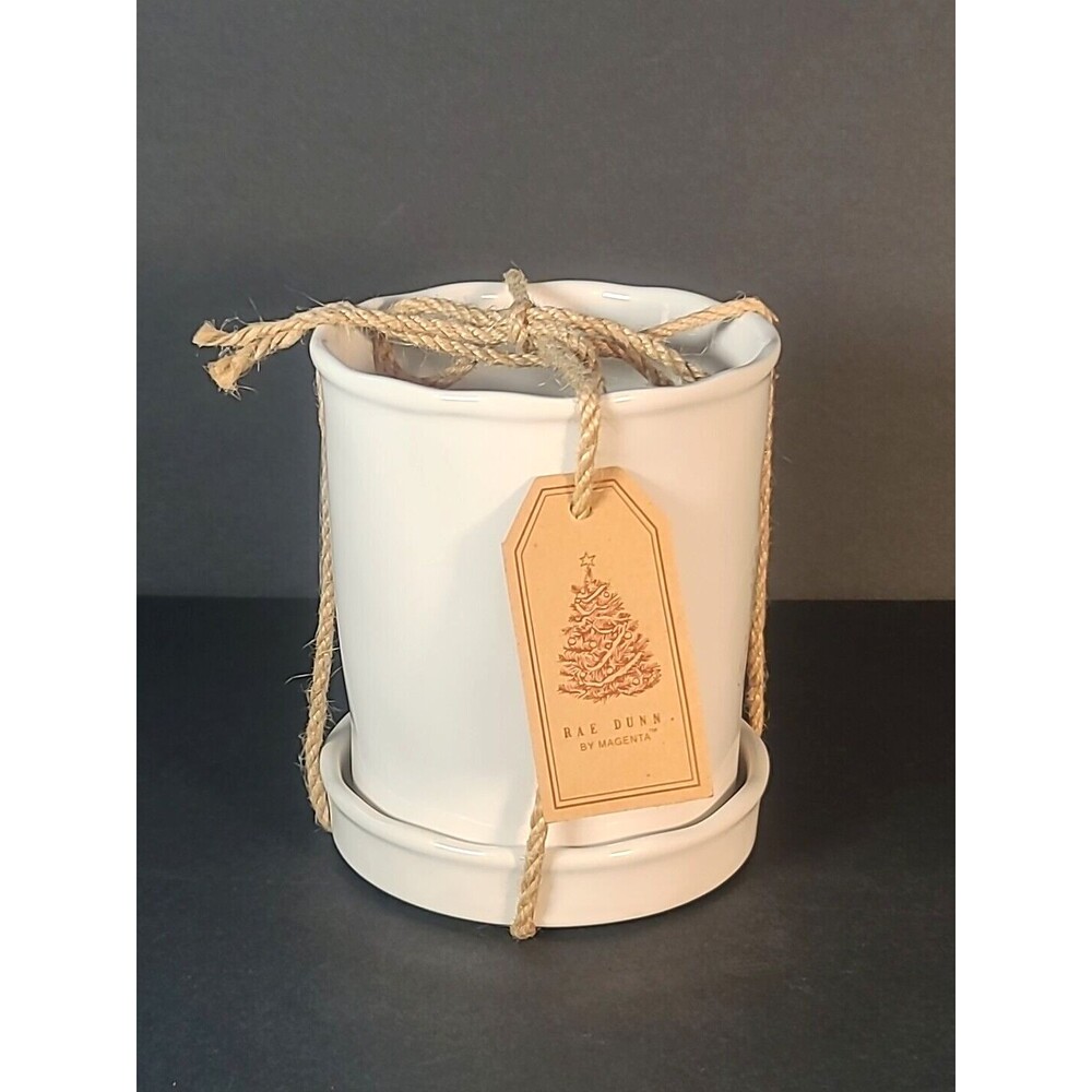 Rae Dunn JINGLE Santa Hat Ceramic Planter Garden FLOWER POT & Tray Magenta NEW - Picture 3 of 5